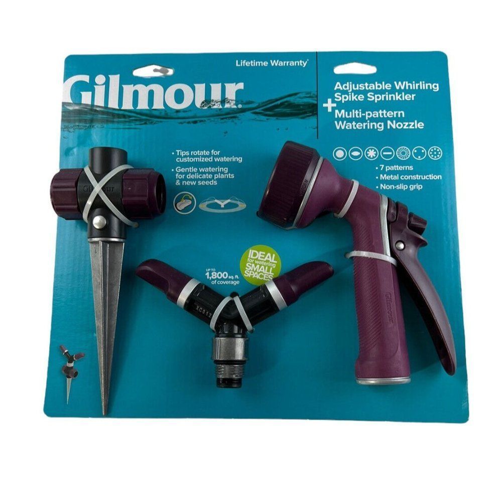 Gilmour Adjustable Whirling Spike Sprinkler with Multi Pattern Watering Nozzle